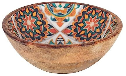 Plat de service, Bois de manguier et résine epoxy, Thème Rétro Carreaux de ciment, Diamètre 20 cm