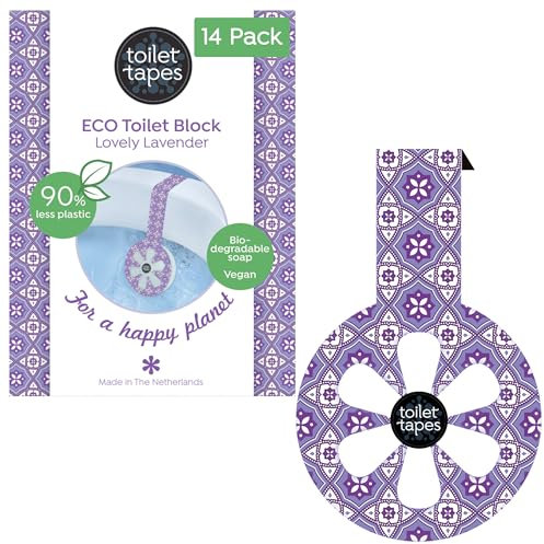 Toilet Tapes - Bloc WC Écologique - Jusqu'à 90% Moins de Plastique - Parfum Toilette WC Longue Durée - Nettoyant WC Adhésif - Lovely Lavender, 1 Unité (Lot de 14)