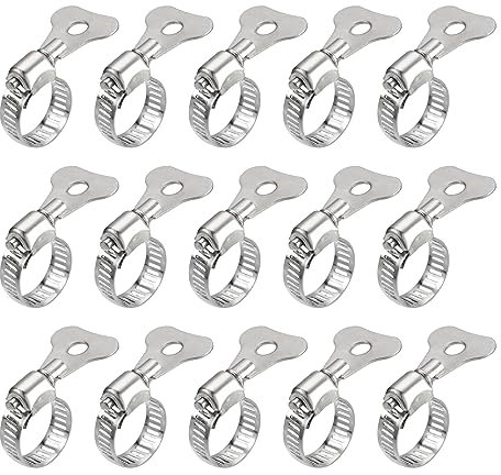 uxcell Worm Gear Hose Clamp, 15pcs 1/2 - 3/4 Key Type Adjustable Stainless Steel Hose Clamps for Securing Hose, Pipe, Plumbing, Tube and Fuel Line