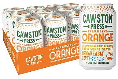 Cawston Press Sparkling Orange Fizzy Drink Blended With Sparkling Water and Pressed Apple (330ml x 12 cans) Gluten Free - Vegan - No Added Sugar