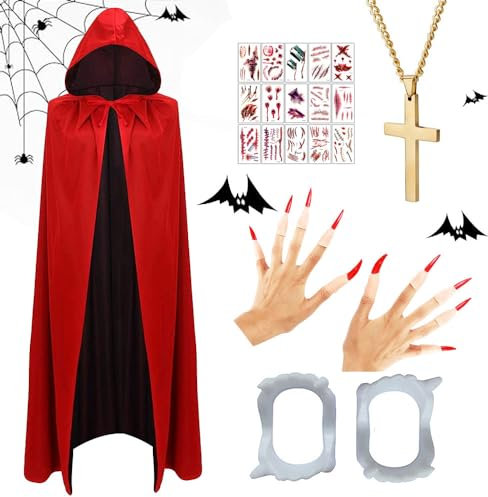 Anyingkai Vampirumhang Unisex Umhang,Kapuzenumhang in Schwarz-Rot, Beidseitig, für Erwachsene - Halloween-Kostüm, Vampir-Kostüm, Horror-Kostüm, Halloween-Themenp