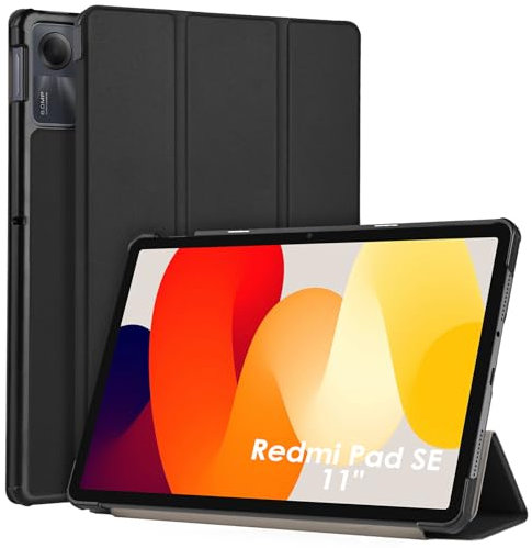 WD&CD Coque Compatible pour Xiaomi Redmi Pad SE 11 Pouces Noir, Protection Ultra Fin en Cuir PU Housse Étui Coques