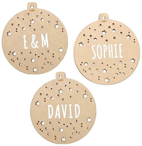 nagu® Set de 3 Bolas Navidad Personalizadas, Navidad Decoración 2024. Bolas de Navidad para Personalizar con Nombre, de Madera. Bolas de Navidad Personalizadas o Adorno Navidad Personalizado