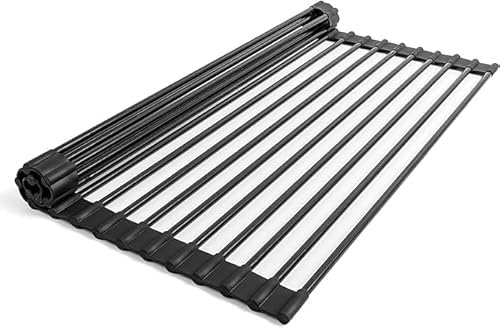 Faizee Möbel Abtropfgitter Faltbares Mehrzweck Gitter für die Spüle einfach auflegen mit Silikon Enden für einen rutschfesten Halt (Schwarz)