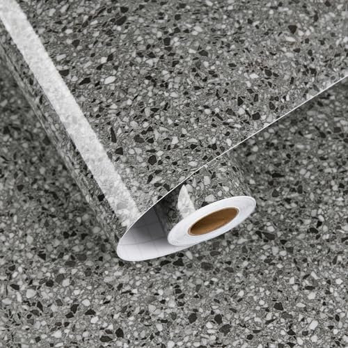 HotDecor Black Marble Granite Kitchen Worktop Covering Vinyl Self Adhesive Gloss Black Vinyl Wrap for Furniture Peel and Stick Bathroom Wallpaper Waterproof 40 X 200cm
