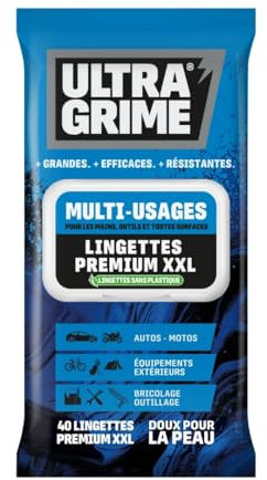 UltraGrime L'Originale XXL 40 Grandes Lingettes Multi-Usages en Tissu - Épaisses et Résistantes sans Plastique pour Saletés Tenaces sur Voitures, Outils