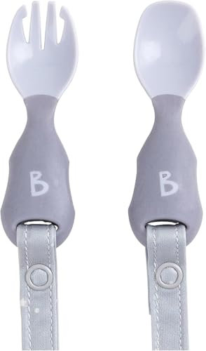 Bibado - Handi Cutlery Set (Mist) - Toddler Cutlery Weaning Set - Baby Spoons & Forks - Use with Coverall Bibs - Detachable Straps - Dishwasher Safe, BPA Free - Baby Essentials - 6 Months to 24 Months