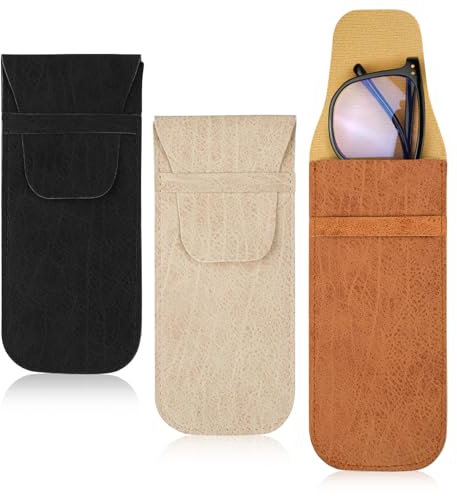 Hifot 3 Stück Brillenetui Weich, Tragbares Brillenetui Leder, PU Schlankes Lesebrille Sonnenbrillen Etui Reise, Klein Brillentasche Brillenhülle Brillenbeutel für Damen Herren Kinder
