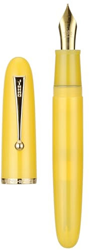 Jinhao 9019 Fountain Pen, Dadao Series #8 Heartbeat Fine Nib, Yellow Jade Acrylic Barrel with Golden Clip Big Size Writing Pen