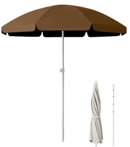 160cm/220cm/260cm Sombrilla De Mercado Al Exterior, Parasol De redonda con altura regulable Y 8 Varillas para Terraza, Playa, Patio, Restaurante(Brown,160cm/5.3ft)