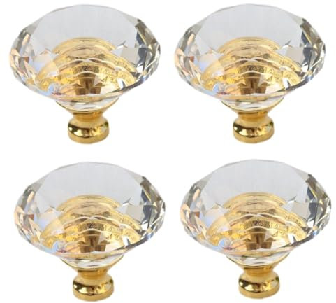 SANCHAKOU Decorative Knobs 4 Pcs Single Golden Hole Wardrobe Door Drawer Diamond Crystal Handle 50Mm