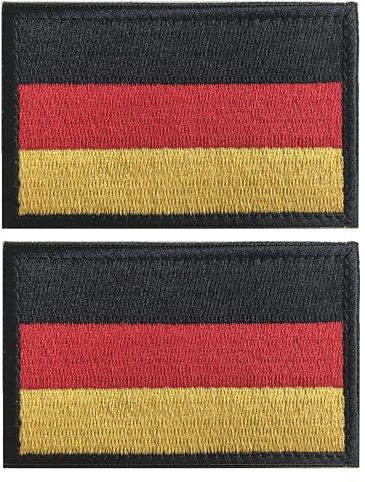 2 Pcs Klett Patch Deutschland Flagge Abzeichen, Europa Flaggen Emblem Bestickter Aufnäher Militär für Hüte, Taschen, Jacken, Jeans, Westen, Mützen, Rucksäcken (Deutschland)