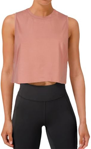 REORIA Damen Crop Tops Workout Tops Lose Ärmellose Cropped Muscle Tank Open Back Shirts Rosa M