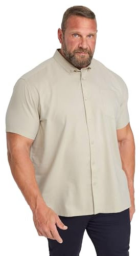 BadRhino Big & Tall Natural Beige Short Sleeve Oxford Shirt - Men's - Plus Size Curve
