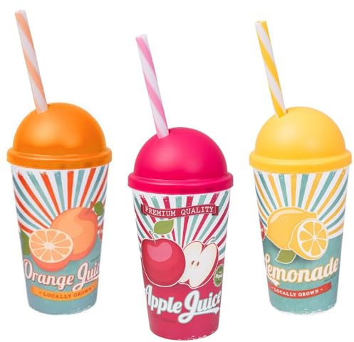 PALUPLUS 3 Bicchieri con CUPOLE di 3 Colori, Capacità 470ml, Riutilizzabili e Infrangibili, Bicchieri per Bevande Fredde e Calde, per Smoothie, Frappè, Tè, Succhi di Frutta -952