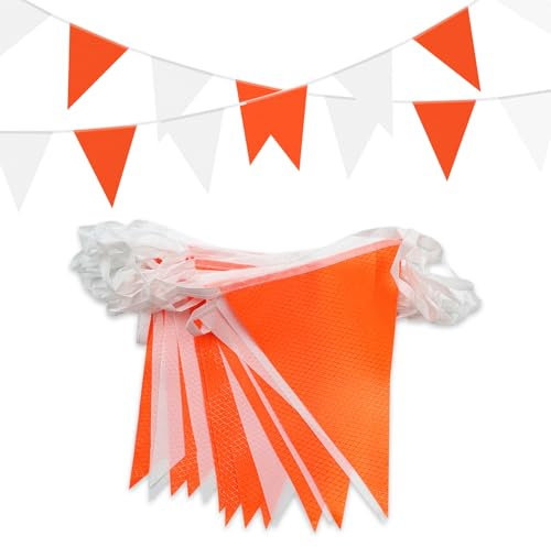 Premium wiederverwendbare wasserdichte Bunting Banner.66ft 56pcs Dreieck Flaggen Pennant Bunting Orange White Pennant Banner für Geburtstag im Freien Garten Party Dekorationen