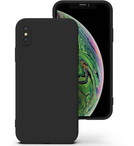 Zuvirelx Glatte Silikon hülle für iPhone X/XS, Staubbeständig, Slim, Taschentauglich Handyhülle Cover Case für Apple iPhone X/XS - Schwarz