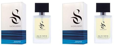 SANGADO Unbesiegbar Parfüm für Herren, 8-10 Stunden Langanhaltend, Luxuriös duftend, Holziger Aquatisches, Zarte französische Essenszen, Extra-konzentriert (Eau de Parfum), 50ml (Packung mit 2)