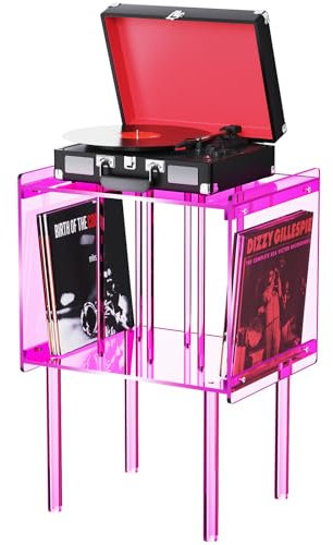 solaround Soporte acrílico para tocadiscos, con almacenamiento de vinilo, mesa auxiliar de acrílico transparente, rosa (rosa)