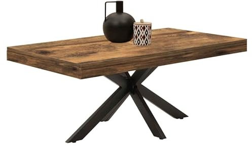 IDMarket - Table Basse rectangulaire Alix 110 cm Pied araignée Bois foncé Effet Vieilli et Noir