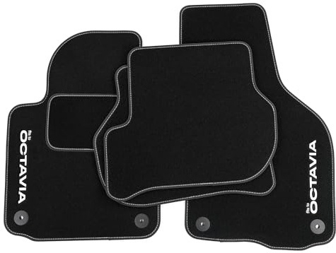 MatsMore Autoteppiche Automatten Velours Fussmatten passt für Skoda Octavia II 2008-2012 - Personalisierte, Matt, Weiß - halten Sie Ihr Auto sauber und komfortabel mit unseren Fußmatten