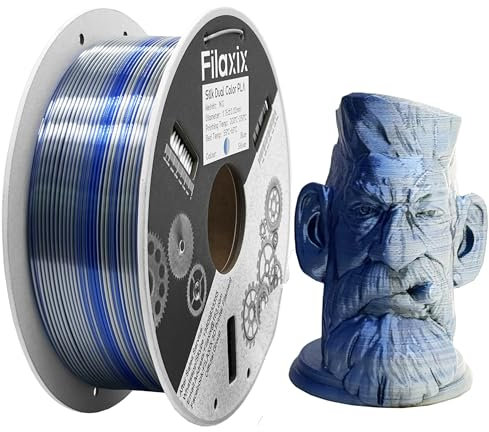 Silk Dual Color PLA Filament 1.75mm, Silk Shiny Coextrusion Filament, Compatible with Bambu LAB,Creality K1C,QIDI MAX3, FLASHFORGE Adventurer 5M, Prusa MK4 FDM 3D Printer,Blue Siver,1KG