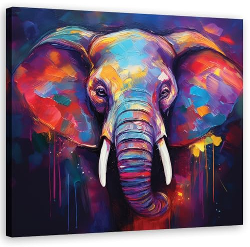 Feeby Bild auf Leinwand - Wandbilder Wohnzimmer Aesthetic - Bunte Elefant Tiere Pop Art - 80x80 1tlg - Schlafzimmer Wandekoration - Bilder Zimmer - Living Room - Deko Wandbilder - Moderne Bild