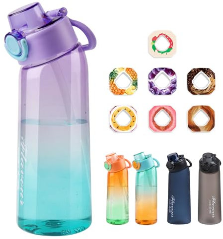Metyniete Bouteille d'air, 900 ml, avec 7 capsules aromatisées, en Tritan, sans BPA, pour le sport, 0 sucre, bleu violet