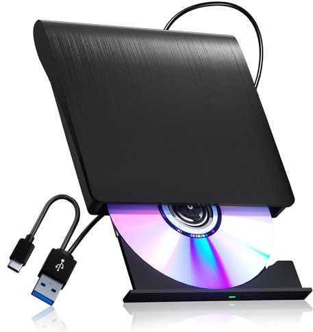juwuoi External CD/DVD Drive for Laptop PC CD DVD Player USB 3.0 Portable Optical Drive CD Burner Compatible with Windows 10 11 Linux Mac OS (Black)