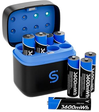 Confezione da 8 batterie al litio ricaricabili AA con caricabatterie rapido al litio e batterie NiMH Scatola di immagazzinaggio di ricarica