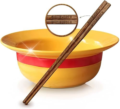 Anime One P - Juego de cuencos ramen con palillos – Diseño de sombrero de paja Luffy para fideos, Udon, aperitivos y más – Un regalo para fanáticos del anime y Navidad – Cerámica