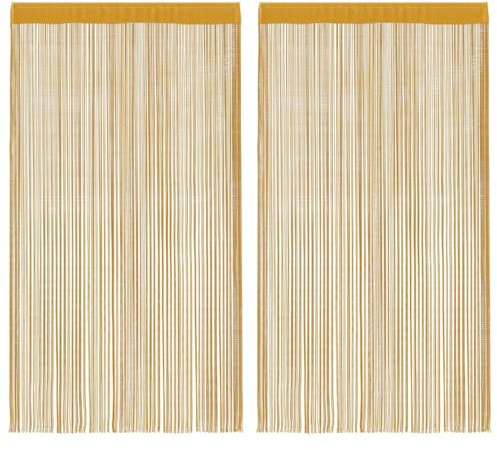 vidaXL String Curtains 2 pcs Gold 100x250 cm - Polyester Fringe for Door Window Divider