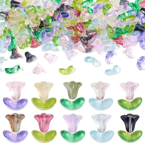 Spritewelry Glasperlen, Blume, Blätter, Tulpen, Blumen, Glocken, Orchideen, lose Abstandshalter für Ohrringe, Armbänder, Schmuckherstellung, 200 Stück