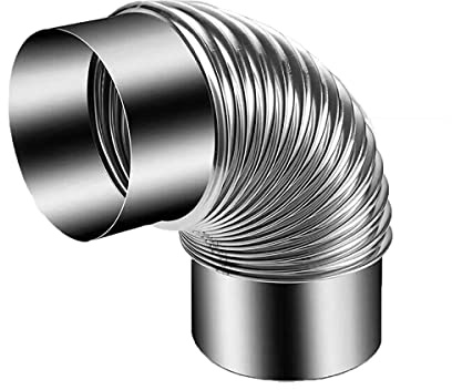 Tubo adaptador de chimenea galvanizado de acero inoxidable, resistente al calor, codo de 90 grados, diámetro del tubo de 12 cm, extensión de chimenea