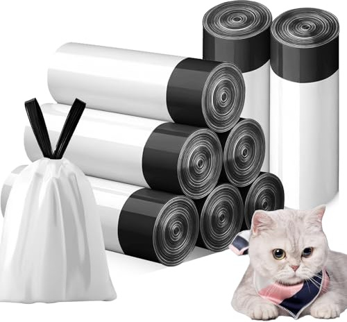 LEKEFETO 8 Rolls Katzentoiletten-Einlagen: 160 Stück Katzenklo-Beutel, 45 * 50cm Tüten für Katzentoilette mit Zugbändern für Einfachen Wechsel Katzenstreu