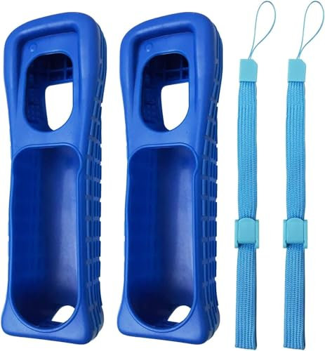 2 fundas de silicona con correa de muñeca para mando a distancia Wii (azul)
