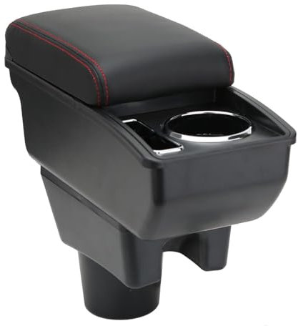 OYHCM Auto Armlehne für Mitsubishi Mirage Space Star Doppelter Stauraum Mittelkonsole Armlehnen Einfache Montage Schwarzes Leder (Mit Kartensteckplatz, Schwarz mit Rot)