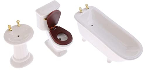 KiBcsLic 3Pcs Badezimmer Bad Toilette Waschbecken Miniatur für 1/12 Puppen