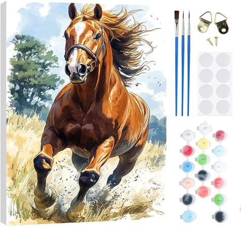RICUVED Cheval Peinture par Numéros Kit 20x30cm pour Débutants avec Cadre en Bois –Animaux Peinture Par Numéros Pour Adulte Enfants Kit DIY Pinceaux,Peintures Décoration Murale