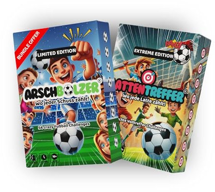 2er-Kartenspiel-Set, Geschenkidee für Kinder, Jugendliche & Familien, 108 echte Fußball-Challenges, Bewegungsspiel ab 10 Jahren für Garten & Bolzplatz