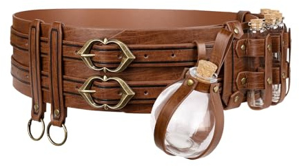 HiiFeuer 5-teiliges Mittelalter-Gürtel Set aus Kunstleder Weiter Alchemie-Gürtel mit Rockhalterung,Glasflaschen für Fantasy Cosplay & LARP