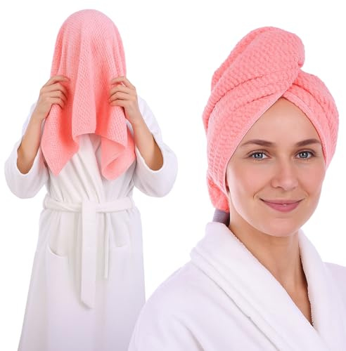 Kifmurase Mikrofaser Haarturban mit Elastischem Band für Frauen, Weiches Mikrofaser-Haartuch Reduziert Frizz Wickeltuch für Lange, Dicke, Nasse Haare 100 × 60 cm (Rosa)