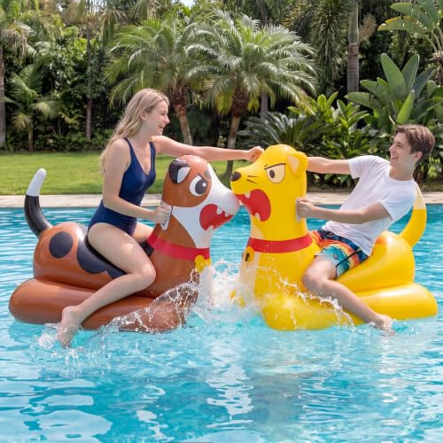SLOOSH Aufblasbares Luftbett-Poolset für Wasserschlachten–Katze vs.Hund Schwimmplattform,2-in-1 aufblasbare Poolmatratze für Kinder & Erwachsene,lustiges Schwimmspielzeug für Sommer,Poolparty,Garten