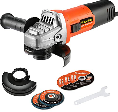 ValueMax Winkelschleifer Elektrisch 850W mit 5 Scheiben 125mm, 11000U/min, 3-Position Zusatzhandgriff, inkl. 3 Trennscheiben & 2 Fächerscheiben & 2 Schutzhaube, für Schleifen Schneiden Polieren