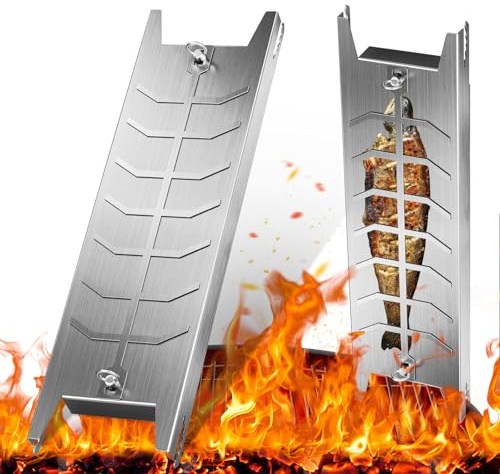 Planche pour Saumon à la Flamme en Acier Inoxydable – 59×16×3,7 cm – Support BBQ Réglable pour Poisson, Viande et Légumes – Antirouille, Résistante à la Chaleur et Réutilisable
