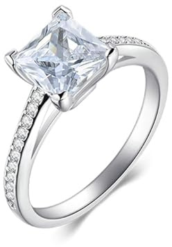 Lirzxin Weißgold Ring Damen 750 18K, Verlobungsring Frauen Klassisch Luxus mit Quadratisch Moissanit 2ct Hochzeit Ringe Weißgold Gr. 60 (19.1)
