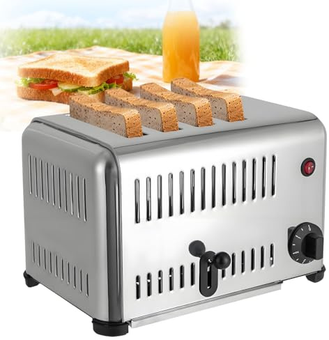 WTRYRN 4/6 Slot Commercial Bread Toaster, Commercial Toaster 4/6 Slots Stainless Steel Pop-Up Electric Toaster Machine,Adjustable Timer for Home and Catering Bakery 4Slice