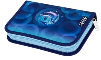 Schulmäppchen ausklappbar Herlitz Dolphin Ride - 2 Klappen, Mit 31 Elementen, Organizer, Dunkelblau (14x20,3x3,5cm)