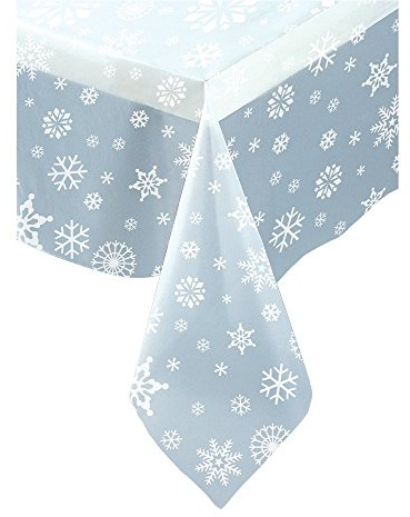 Unique Party 51002 - Plastic Clear Snowflake Christmas Tablecloth, 7ft x 4.5ft, 108 x 54