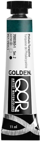 GOLDEN QoR Artist Watercolors, Phthalo Turquoise, 11 ml Tube